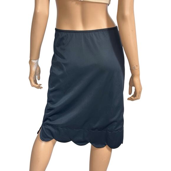 Vintage Slip Skirt Womens M Black Scalloped Shadow Panel Nylon Tricot Whimsigoth - Picture 2 of 10